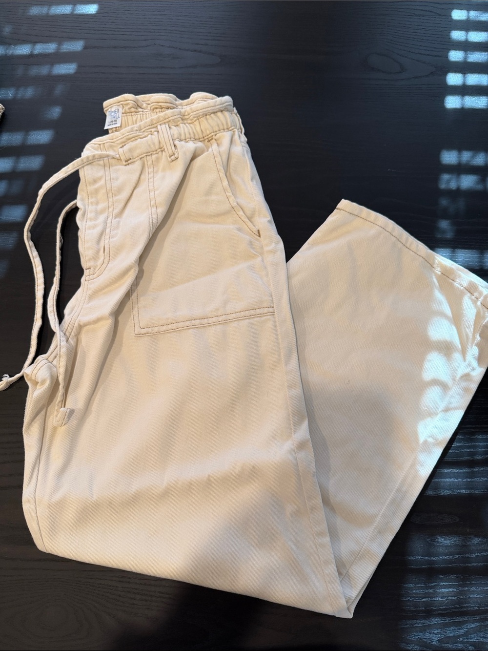 Women’s wide leg Cream Drawstring jeans